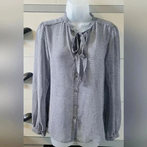 Michael Michael Kors Blue Sheer Shirt with Front Tie, Size Small - Picture 1 of 11